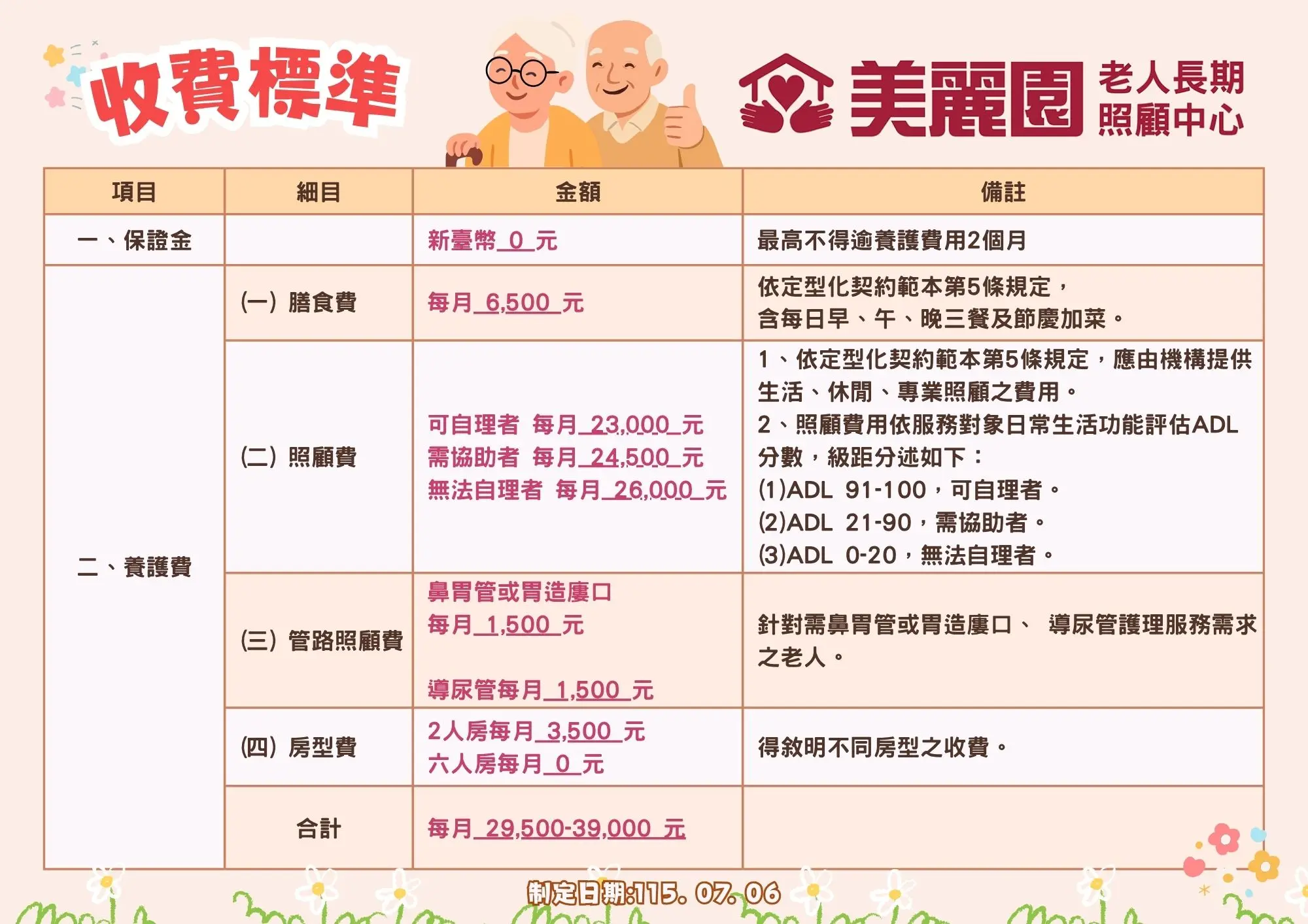 美麗園收費標準表 美麗園收費標準表